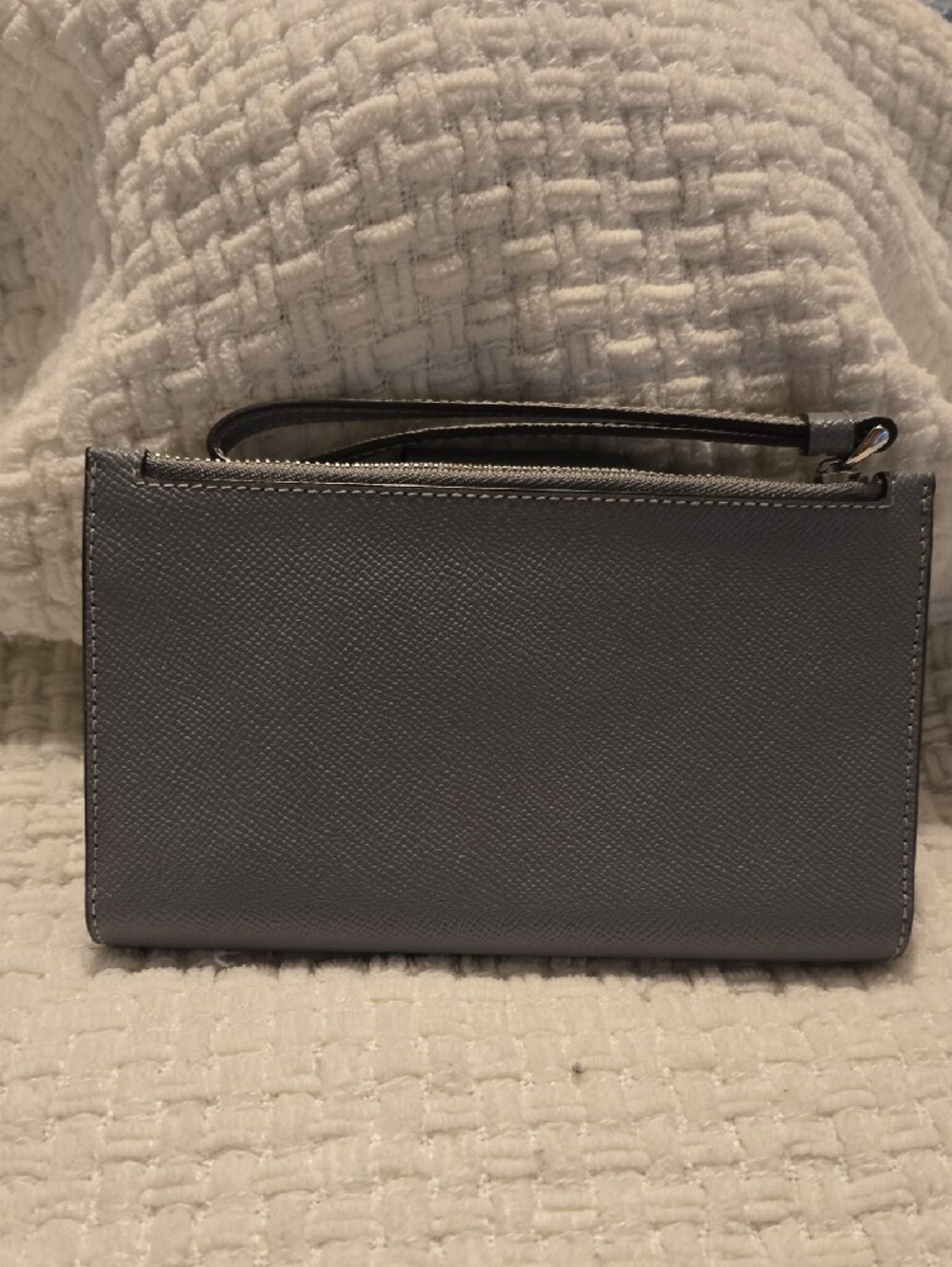 COACH Gray Saffiano Leather Continental Wallet with Wristlet Strap - Picture 2 of 3